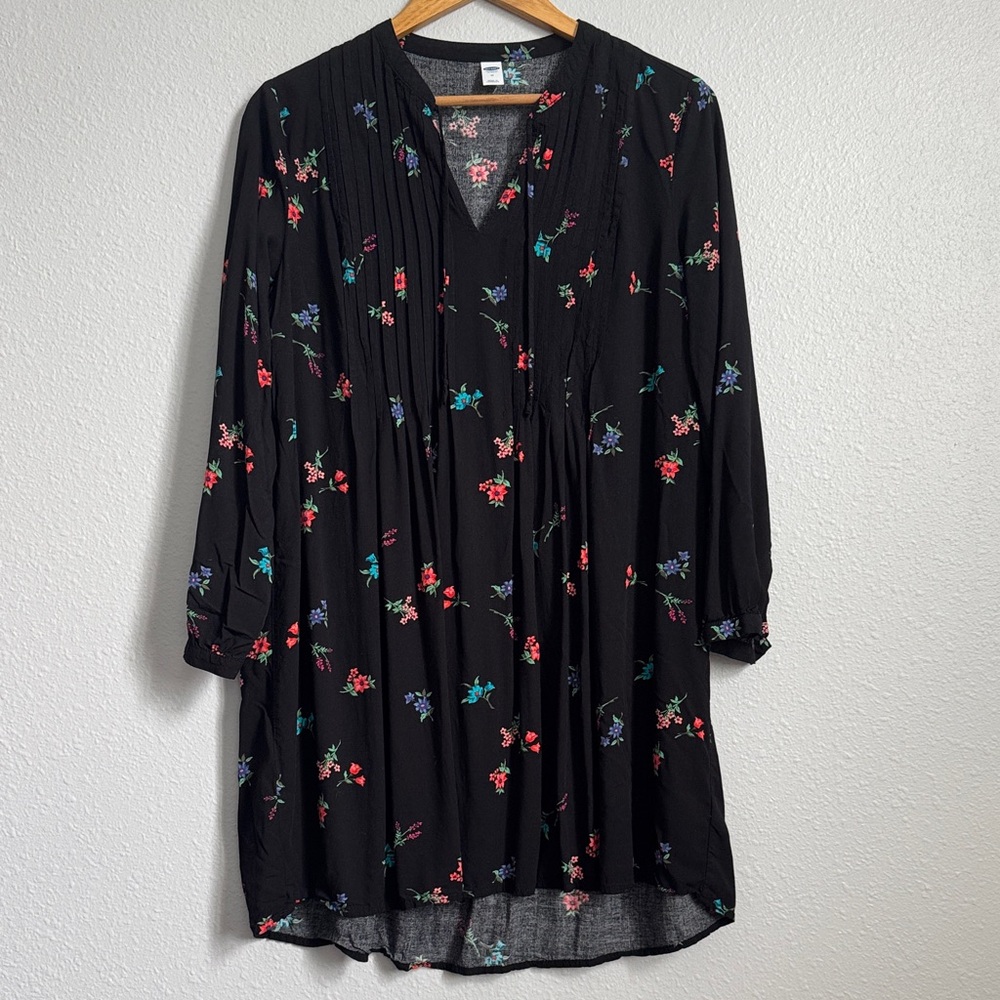 Black floral dress, rayon/viscose, Medium, Old Navy